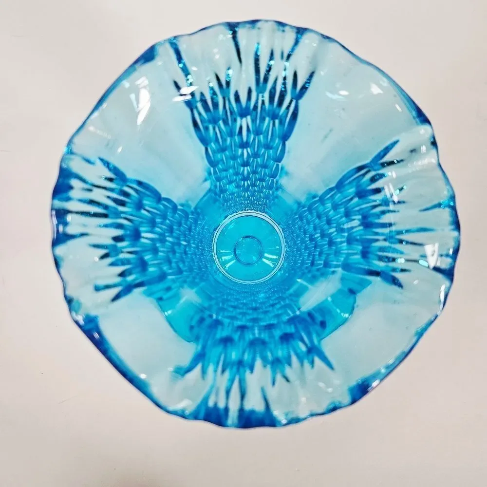 Vintage Aqua Ice Blue Footed Ruffled Ribbed Textured Depression Glass Vase 10